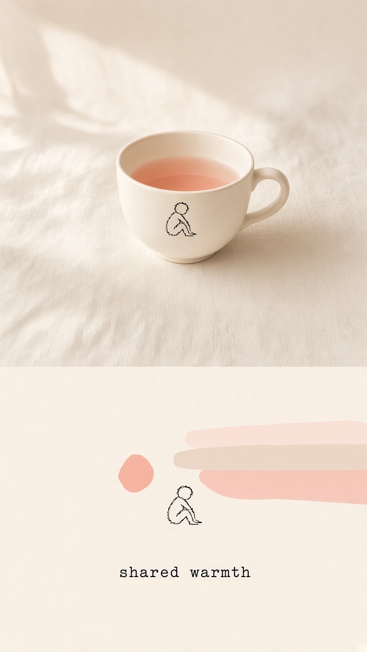 A cup of tea and a small abstract panel of its warmth